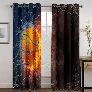 Sport Football Basketball High Shading Curtain Cortina De Sombra Thick Clackout Drape for Living Room Gardinen Suitable for Boy W55 X H120cm X 2&HOOK