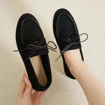 Sport Women Flats Shoes 2024 New Trend Black Platform Suede Loafers Shoe Casual Ladies Walking Non Slip Chaussure Femme 36 чёрный
