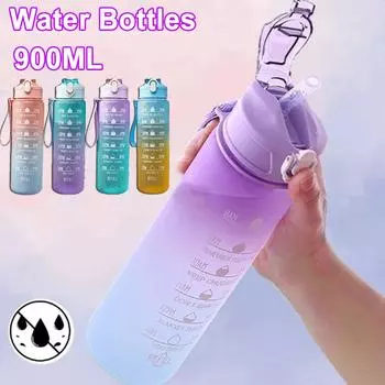 Спортивная бутылка для воды 900 мл с маркером времени, герметичная чашка, мотивационная портативная бутылка для воды для спорта на открытом воздухе, фитнеса, без BPA As shown