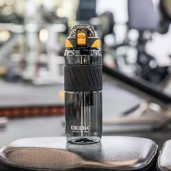 Спортивная чашка для воды для мужчин и женщин, прямой питьевой горшок, студенческая пластиковая чашка для фитнеса, портативная портативная чашка для отдыха на открытом воздухе, предотвращение падения 750ML чёрный