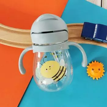 Спортивная дорожная портативная бутылка для воды объемом 350 мл, питьевые бутылки, соломинка, стакан для воды синий