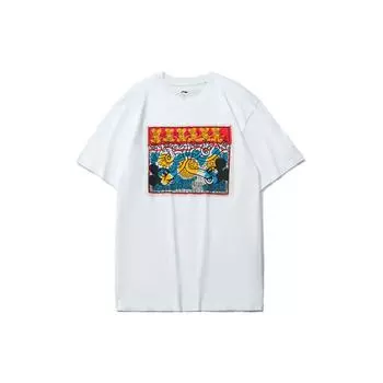 Спортивная футболка Li-Ning X Disney Mickey X Keith Haring с графическим принтом и круглым вырезом, мужские топы, белые AHSR499-1 XL