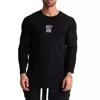 Спортивная футболка Muscleguys с круглым вырезом и принтом букв, мужская осенняя свободная футболка для фитнеса с длинными рукавами M чёрный