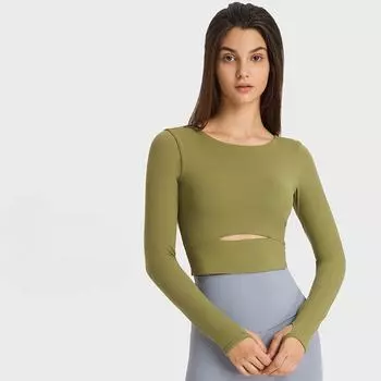 Спортивная футболка с длинным рукавом и накладкой на грудь. Полукороткая спортивная футболка для бега на открытом воздухе. Тонкий женский топ для йоги. 4
