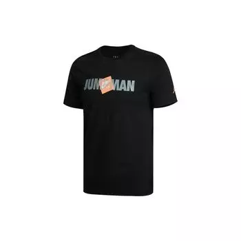 Спортивная футболка с коротким рукавом Air Jordan Jumpman с буквенным принтом и круглым вырезом, мужские топы, черный CV3406-011 M