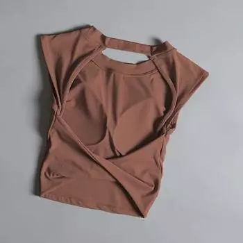Спортивная футболка женская короткая летняя сексуальная с открытой спиной цельная одежда для йоги жилет верхняя одежда для бега без рукавов одежда для тренировок Khaki S