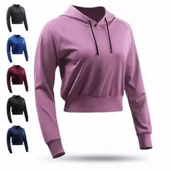 Спортивная куртка для отдыха и йоги с открытым пупком, женский быстросохнущий тренировочный топ, свитер с капюшоном, одежда для фитнеса для бега с длинными рукавами M красный