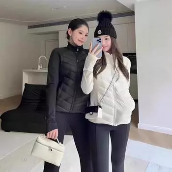 Спортивная куртка-пуховик женская легкая уличная термокуртка походная йога белый гусиный пух короткий фитнес-костюм S 80-50 kg белый