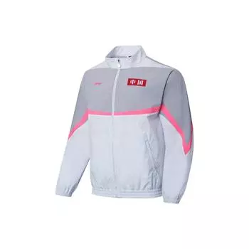 Спортивная куртка с цветным логотипом Li Ning и воротником-стойкой, унисекс, светло-голубая, AJDT077-2 L
