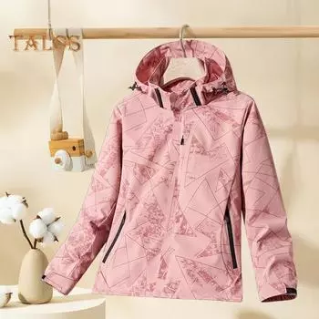 Спортивная куртка с капюшоном и длинными рукавами, камуфляжный принт, свободное пальто, ветрозащитный плащ без подкладки с принтом M розовый
