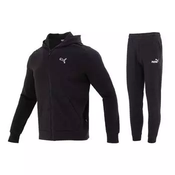 Спортивная куртка с капюшоном и зауженными брюками Puma Solid Color Logo, повседневный спортивный комплект для мужчин, черный цвет 678986-01+678424-01 M