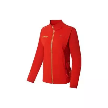 Спортивная куртка с принтом в виде буквы Li Ning Table Tennis Series Stand Collar World Table Tennis Championship Award, женская куртка Flame-Red AYYS022-2 S