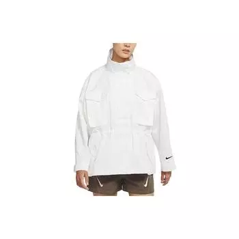 Спортивная куртка Nike Essentials M65 свободного кроя с застежкой на талии и воротником-стойкой, женские куртки белого цвета DD5986-100 M