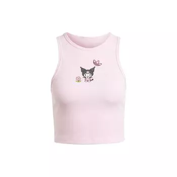 Спортивная майка Adidas Originals Hello Kitty X Kuromi с графическим принтом и круглым вырезом, женские топы, прозрачно-розовый JG8051 L