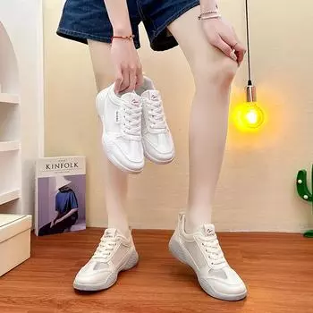 Спортивная обувь для бега, женские сетчатые дышащие прогулочные женские кроссовки, удобные белые повседневные кроссовки на шнуровке, спортивная обувь на платформе 35