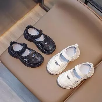 Спортивная обувь для девочек 2023 года, однотонные универсальные новые спортивные сандалии из искусственной кожи для мальчиков, летняя универсальная мягкая дышащая нескользящая детская обувь 22 белый