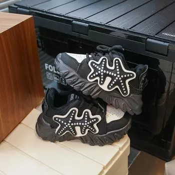 Спортивная обувь для девочек, универсальная, мягкая, дышащая, простая, нескользящая, 2024, детская мода, цветная, с изображением морской звезды, спортивная обувь для мальчиков и детей 21 чёрный