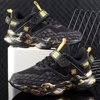 Спортивная обувь для мальчиков, дышащая, супер легкая, камуфляжная, модная спортивная обувь для девочек, детская обувь 28 зелёный/чёрный