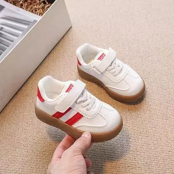 Спортивная обувь для мальчиков и девочек в полоску, модная детская повседневная обувь на липучке 2024 года, новые детские кроссовки для бега, износостойкие, нескользящие 22 чёрный