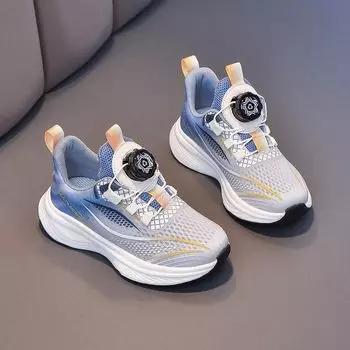 Спортивная обувь для мальчиков, лето 2024, для детей среднего и старшего возраста, легкие и дышащие, детские, полые, с одной сеткой, кроссовки с мягкой подошвой, нескользящие Place an order as recommended синий