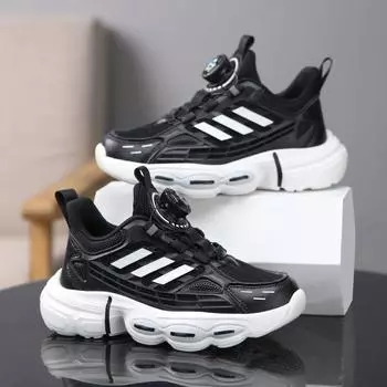 Спортивная обувь для мальчиков с вращающимися пуговицами, дышащая сетка для бега. 29