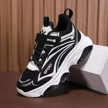 Спортивная обувь для мальчиков, сетчатая дышащая повседневная обувь, подходит для занятий спортом и повседневного использования. Size28 ,Foot Length17.5cm чёрный