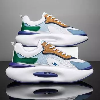 Спортивная обувь для мужчин. Новинка 2023 года. Мужские дышащие кроссовки из тканого материала с низким верхом и толстой подошвой. 39 чёрный