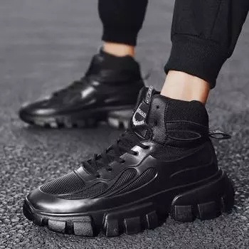 Спортивная обувь для мужчин, осень-зима 2024, новая мягкая удобная студенческая обувь, увеличивающая рост, уличное трендовое повседневное облегченное обувное изделие 39 чёрный