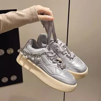 Спортивная обувь для отдыха Новые универсальные нишевые серебряные классические кроссовки Женские Ins Мода 35 серебряный