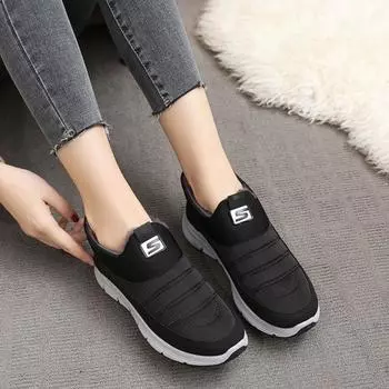 Спортивная обувь из хлопка для отдыха для женщин 2024 года, зимняя обувь из хлопка с мягкой подошвой и плюшем, утолщенные простые ботинки из хлопка, кроссовки 35 чёрный