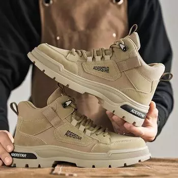 Спортивная обувь Мужская повседневная обувь для осени и зимы Толстые походные ботинки Износостойкие и нескользящие мужские ботинки Вулканизированная обувь 39 серый