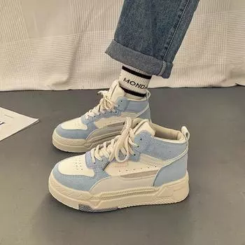 Спортивная обувь Женская обувь на шнуровке Высокие кеды Скейтборды Удобная обувь для ходьбы на плоской платформе Повседневная женская обувь из вулканизированной стали 35