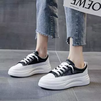 Спортивная обувь, женская резиновая обувь из искусственной кожи с маффином, осенняя новая повседневная обувь на шнуровке, женская оптовая продажа 35