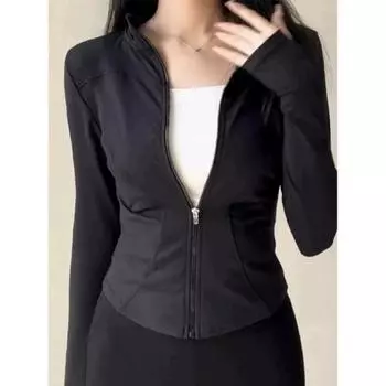 Спортивная одежда для йоги, женская весна-лето 2024, новые куртки, пальто, воротник-стойка, кардиган, корейская мода, спортивная одежда S чёрный