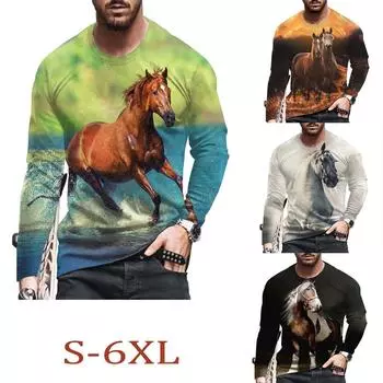 Спортивная одежда для мужчин, простые футболки с изображением животных, осенние футболки с круглым вырезом и длинным рукавом, мужская весенняя футболка больших размеров с 3D-принтом S
