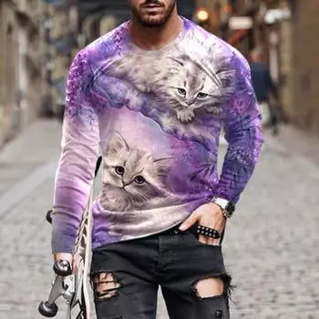 Спортивная одежда для мужчин, простые футболки с изображением животных, осенние футболки с круглым вырезом и длинным рукавом, мужская весенняя футболка больших размеров с 3D-принтом S