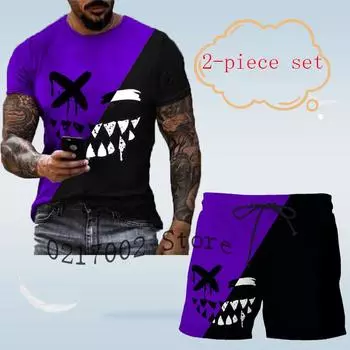 Спортивная одежда мужская летняя с короткими рукавами, 3D футболка + шорты мужская спортивная одежда 2 футболки + спортивная одежда мужской костюм модный мужской S