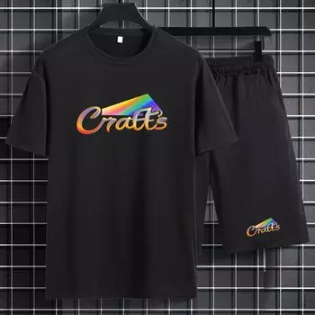 Спортивная одежда с радужным буквенным принтом, обычная трикотажная ткань, средняя эластичность S