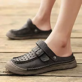 Спортивная пляжная обувь Мужские уличные сандалии из мягкой кожи на подошве Мужская однотонная модная дизайнерская обувь Мужские универсальные тапочки 38 коричневый