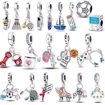 Спортивная подвеска с подвесками Love подходит для браслета, ожерелье из стерлингового серебра 925 пробы, обувь для скейтбординга, футбольные бусины, подвеска из серебра 925 пробы, оригинальные ювелирные изделия белый