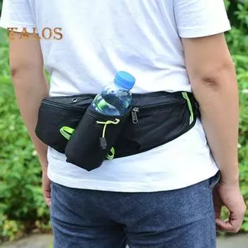 Спортивная поясная сумка с держателем для бутылки с водой, регулируемый поясной ремень, сумка для хранения бутылки с водой, светоотражающая полоса, несколько отделений, поясная сумка для темно-синий