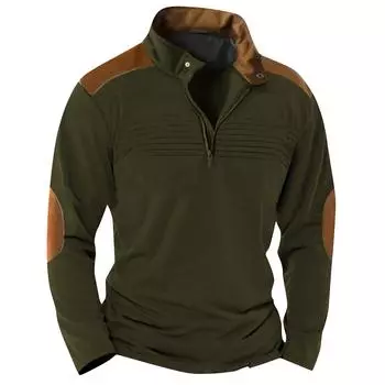 Спортивная рубашка мужская модная стоячая шея сплошной цвет повседневный топ с длинными рукавами One size