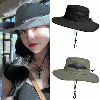 Спортивная шляпа для рыбалки и походов, солнцезащитная шляпа с широкими полями, дышащая, солнцезащитная, со шнурком, шляпа-ведро 5