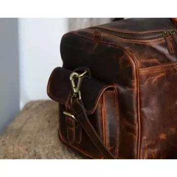 Спортивная сумка из кожи буйвола, выходная сумка с монограммой, ночная сумка из натуральной кожи, подарок на 3-ю годовщину, спортивная сумка 22 x 11 x 11 in коричневый