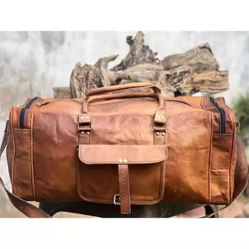 Спортивная сумка из натуральной кожи, персонализированная большая дорожная сумка ручной работы, спортивные сумки, мужские кожаные сумки Weekender, подарки 21 x 9 x 9 in коричневый