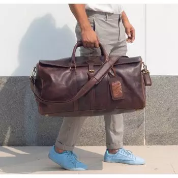 Спортивная сумка из натуральной кожи | Подарки для него | Подарок на день отца | Сумка Weekender из натуральной кожи для мужа | Кожаная дорожная сумка 24 x 11 x 11 in коричневый