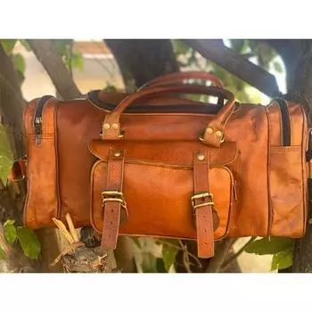 Спортивная сумка из натуральной кожи ручной работы, сумка Weekender, дорожная сумка, сумка для багажа, дорожная сумка, ночная сумка, спортивная сумка - лучший подарок для мужчин и женщин 20 x 8 x 8 in коричневый