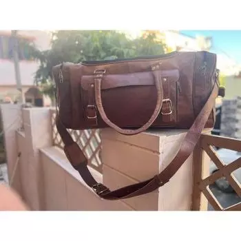 Спортивная сумка из натуральной кожи Уникальная сумка из козьей кожи Спортивная сумка Сумка для йоги Дорожная сумка Кожаная сумка выходного дня Большая спортивная сумка Ночная сумка 20 x 10 x 10 in коричневый