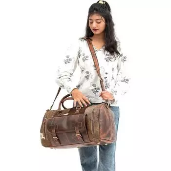 Спортивная сумка из натуральной воловьей кожи, коровья кожа Hairon, экзотическая дорожная спортивная сумка 20 x 13 x 3 in коричневый