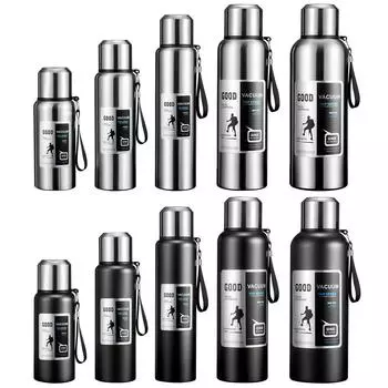 Спортивная термос большой емкости с изоляцией для чая и кофе, переносная термокружка из нержавеющей стали для горячих и холодных напитков 600ml чёрный